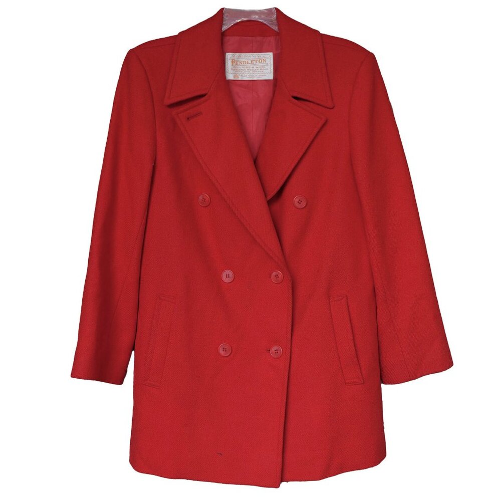Pendleton Red Wool Coat Tween Mod Vintage 70s Double Breasted Classic Jacket